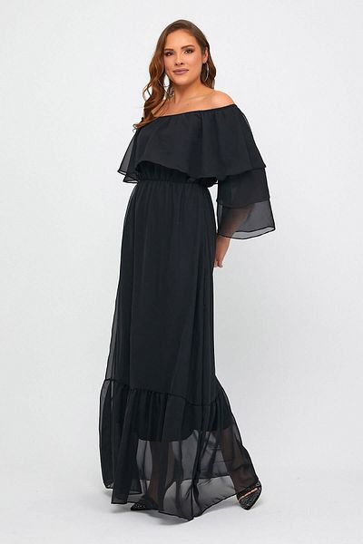 ADASTYLE Collar Madonna Black Chiffon Dress