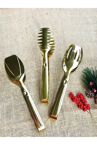 Dame Marie Gold 3-Piece Steel Tong Set