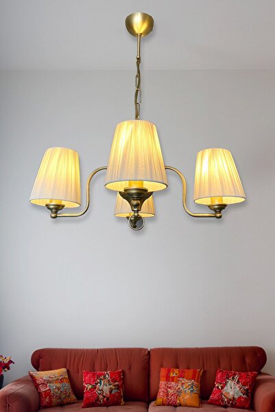 Fivorno Aydınlatma Basic Avangard Model 4 Kollu Eskitme Pirinç Renk Kaplamalı Sarkıt Avize