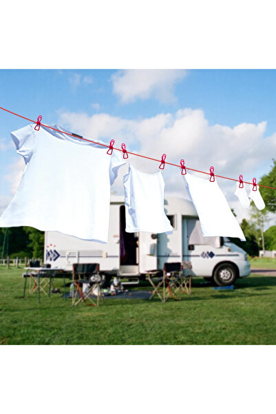 VİGENTİNO Esnek Kamp Çamaşır İpi 12 Mandallı İle Taşınabilir Bahçe Kamp Kurut...