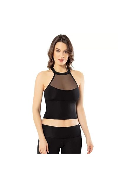 POLYMOOD Tulle Crop Tank Top - With Cross Strap and Chest Pad