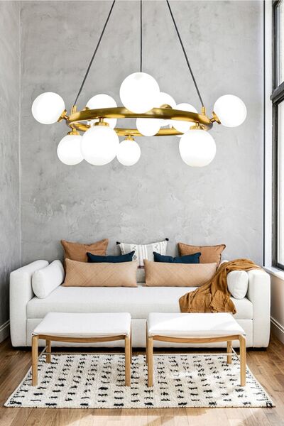 Fivorno Aydınlatma Avize Bubble Ring 15 Opal Camlı Bal Renk Kaplamalı Sarkıt