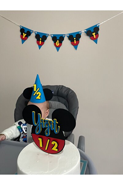 wenucapartyshop Mickey Mouse Konsept Kişiye Özel Doğum Günü Seti, Yarım Yaş 3...