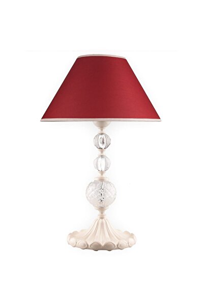 Fivorno Aydınlatma Nebbia Bordo Kumaş Başlıklı Krem Barok Ayak Abajur