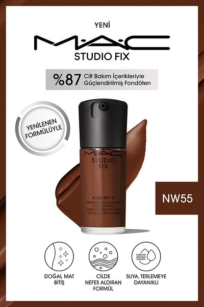 M.A.C 24 Hours Lasting Matte Foundation - Studio Fix Fluid Spf15 - Color: Nw55 - 30ml