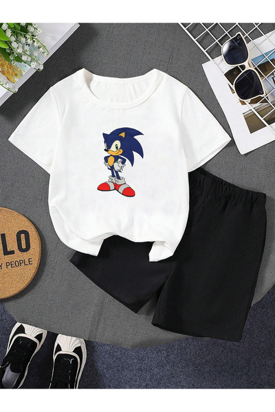 Heybely Kids Sonic Baskılı Çocuk Tişört Şort Takım