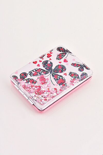 Genel Markalar Kelebek Tasarımlı Simli Küçük Cep Makyaj Aynası