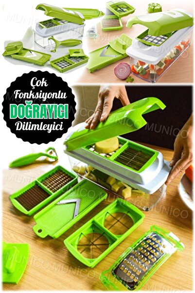Munico 11 in 1 Çok Fonksiyonlu Sebze Doğrayıcı Soğan Kıyıcı Kolu Gıda Izgaras...