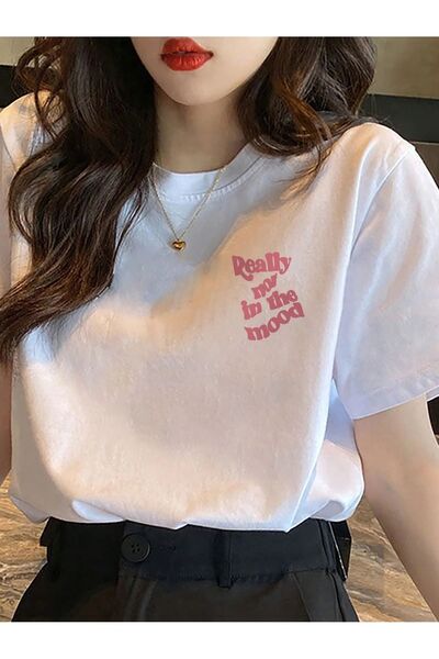 PALPİTO Tricou alb oversize - Femei, Imprimat Really Mood