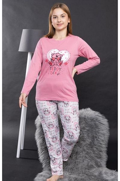 Pyjama Familya Εποχιακή πιτζάμες με μακρυμάνικη καρδιά και αρκουδάκι για νεαρή κοπέλα