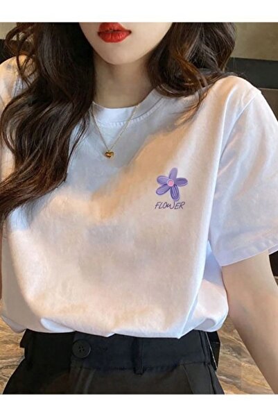 PALPİTO Tricou oversize cu imprimeu cu flori albe de damă