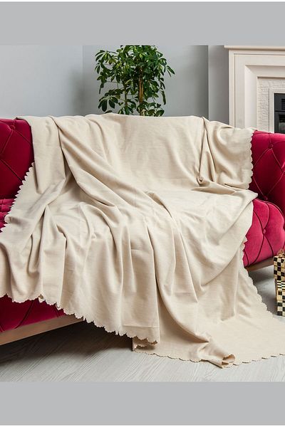Latuda Concept 175x300 Microfiber Chenille Sofa Cover - Double Sided Non-Slip, Cream