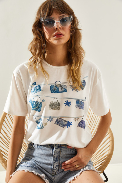 Bianco Lucci Patterned Women's T-Shirt - Short Sleeve, Basic Model60251223