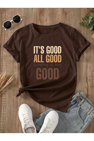 PALPİTO Унисекс кафява тениска с щампа It's Good Oversize