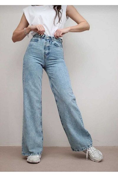 Trn JNS Afel Albastru deschis - Lycra Snow Wash, Pantaloni Palazzo din denim largi cu talie super înaltă