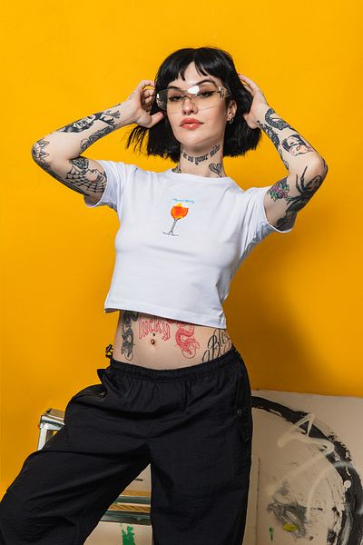Bak Moda White Aperol Spritz Printed Crop Top