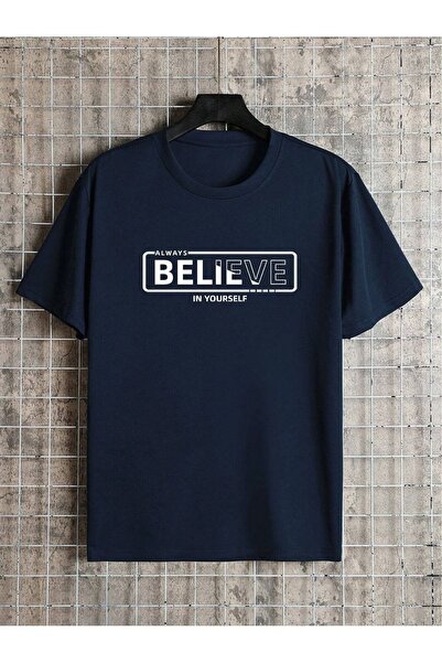 PALPİTO Unisex tamnoplava Believe Štampano Oversize kroj T-shirt
