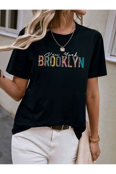 PALPİTO Tricou oversize cu imprimeu Brooklyn de culoare neagră pentru femei