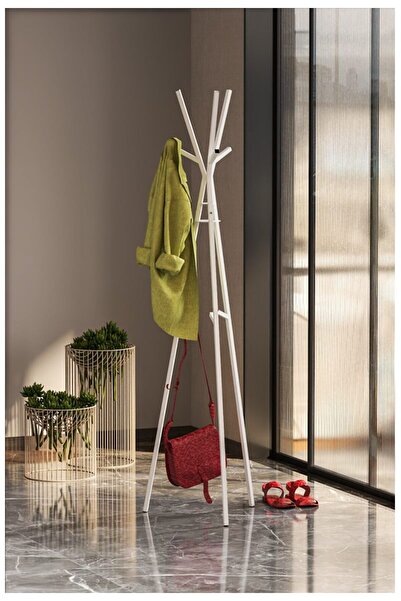 Retodesign Beyaz Zambak Portmanto Askılık , Ayaklı Elbise Askısı