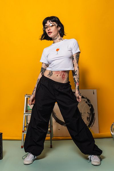 Bak Moda White Aperol Spritz Printed Crop Top