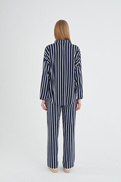 GİZZEY Синій довгий жіночий брючний костюм - C5T6N1O12