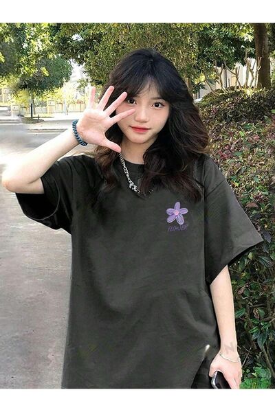 PALPİTO تي شيرت نسائي كبير الحجم مطبوع عليه زهور مدخنة