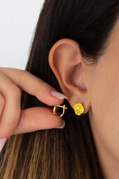 TEK TARZIM TAKI Civ Civ Figürlü Altın Renk 2-10 Yaş Gümüş Çocuk Küpesi Klipsli Model Sarı Mineli