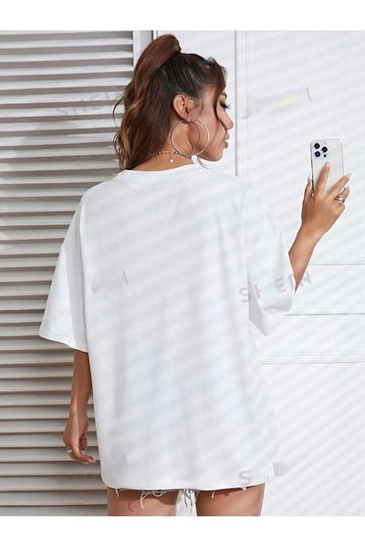 PALPİTO Γυναικείο λευκό απλό μπλουζάκι oversize