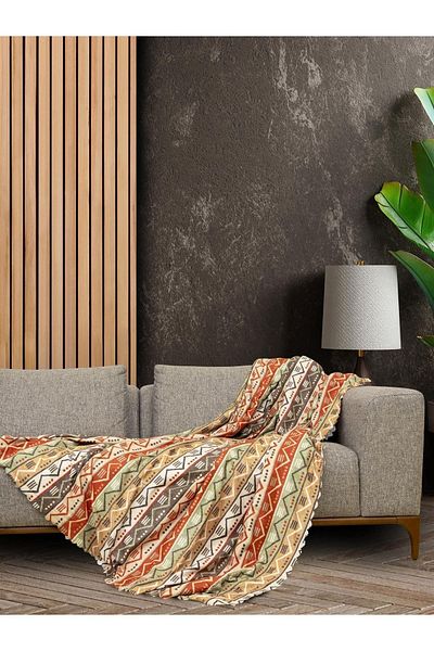 Latuda Concept Κάλυμμα καναπέ Softmicro Ethnic Pattern 180x300 cm - Boho σάλι και κουβέρτα καναπέ, φυσικό χρώμα
