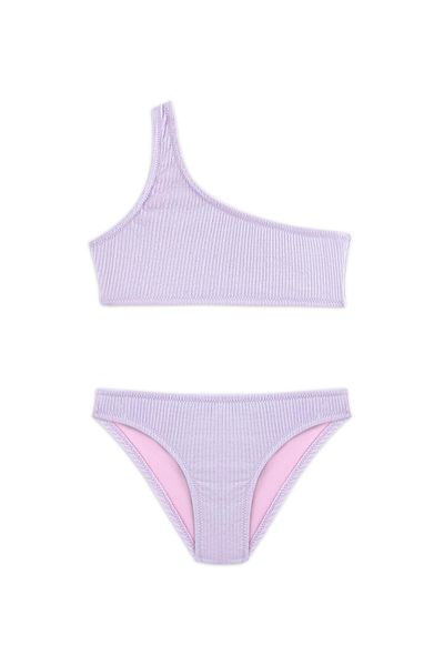 AQUELLA Lilac One-Shoulder Textured Girl's Bikini Set