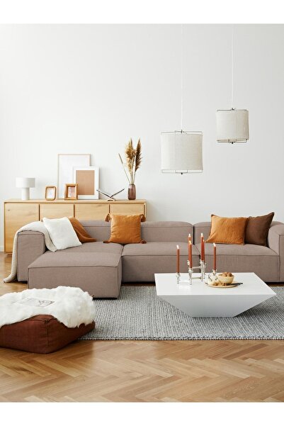 S Home Design Concept Frida 4 Modül Pofidik Modüler Kanepe L Köşe Koltuk Takımı, Keten, Vizon 295x190 Cm