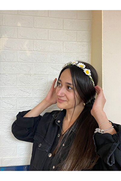sema aksesuar Papatya Çiçekli Ayarlanabilir Sallantılı Yaprak Örgülü Saç Aksesuarı - Çiçekli Toka Taç - Dış Çekim