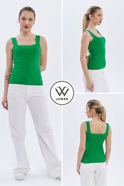 JAWEN New Season Women's Undershirt - Flexible, Ribbed Knitwear, Square Collar, Thick Strap