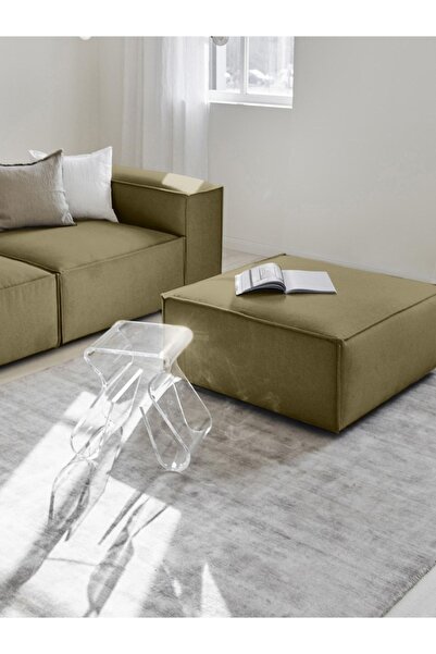 S Home Design Concept Frida 4 Modül Pofidik Modüler Kanepe L Köşe Koltuk Takımı, Keten, Yeşil 295x190 Cm