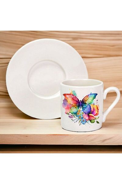 Nino Store 🦋   Colorful Butterfly Printed Gift Single Turkish Coffee Cup 🦋