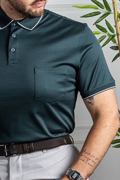 Sarar Κλασικό μπλουζάκι με πράσινο χακί γιακά πόλο με τσέπες - 100% βαμβάκι Mercerized
