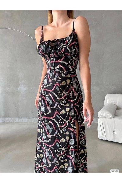 rengamoda Țesătură din viscoză colorată - Rochie de damă cu șireturi în piept