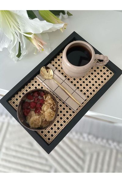 RATTAN CONCEPT Real Hazeran Black Rattan Tray - 33*21CM Decorative Presentation Tray