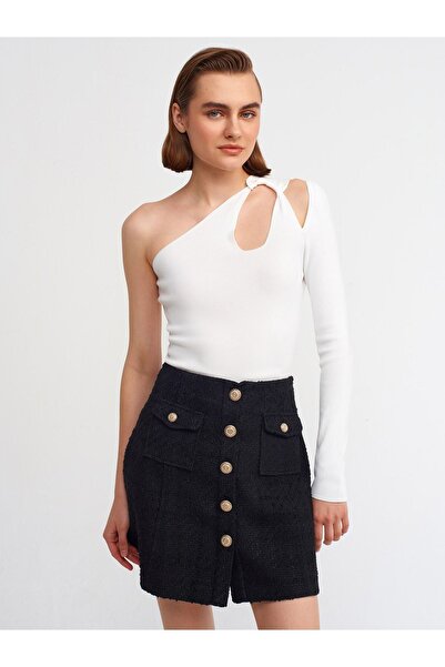 Dilvin 10328 Right Shoulder Open Single Sleeve Sweater-ecru