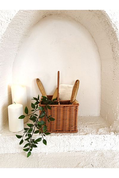 KaiHome Rattan Square - Organizer μαχαιροπήρουνων 4 θέσεων