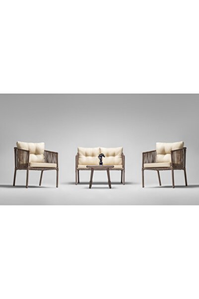 SMILE LAND FURNITURE Icon Bahçe Ve Balkon Mobilyası Takımı (2+1+1+sehpa) Kahve