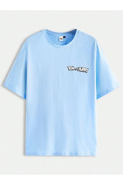 PALPİTO Unisex Oversize T-Shirt - Baby Blue, με στάμπα Tom and Jery