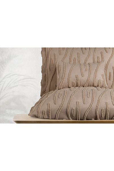 Butikhome by Egemar Astor Beige Bedspread Set - Tassel Pattern, Chenille Embossed, Simple and Modern Luxury 4 Pieces Boxed