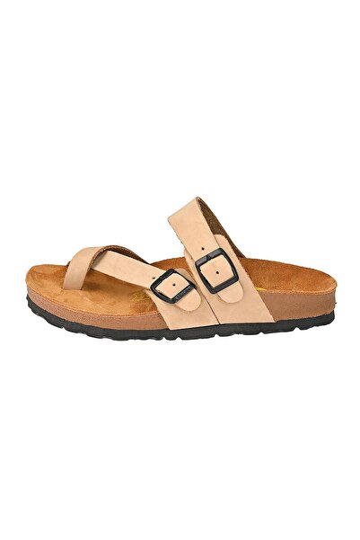 Moosefield Unisex Bej Hakiki Deri Terlik