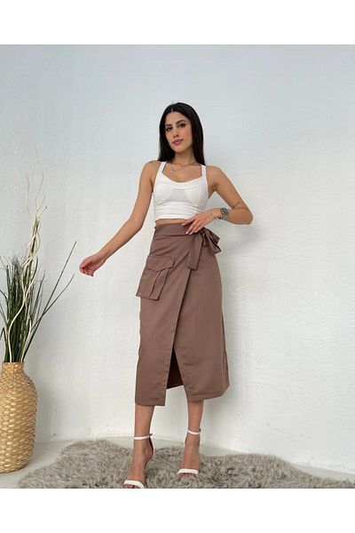 SHUGAA Satin Women's Skirt - Belted and Side Pocket