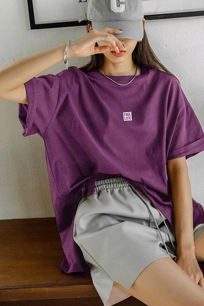 Teenage Millionaire Tricou Salas supradimensionat pentru damă Free Life violet cu decolteu rotund
