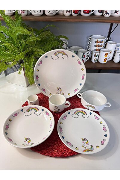 TEBAK COLLECTION UNICORN DESENLİ 6 parça ÇOCUK BEBEK YEMEK TAKIMI BESLENME SETİ