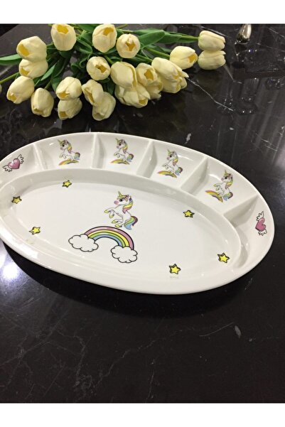 TEBAK COLLECTION 7 Bölümlü Unicorn Desenli Porselen Kahvaltı Tabağı