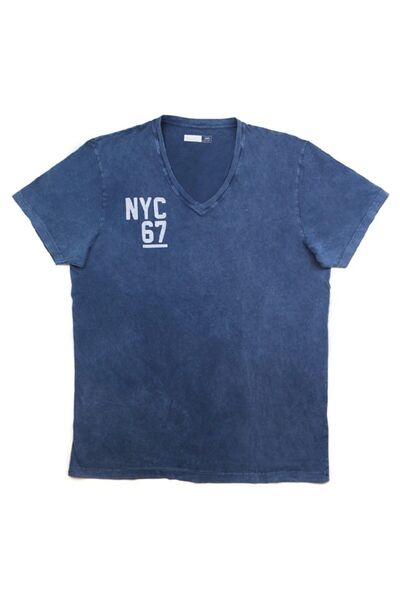 Dressmann Büyük Beden Özel Yıkamalı Baskılı V Yaka T-shirt
