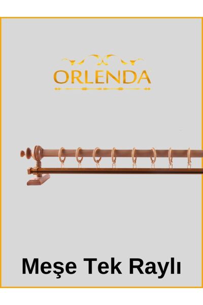 Orlenda Meşe Ahşap Başlıklı Alminyum Boru Rustik Perde Askısı Tek Raylı 100 Cm